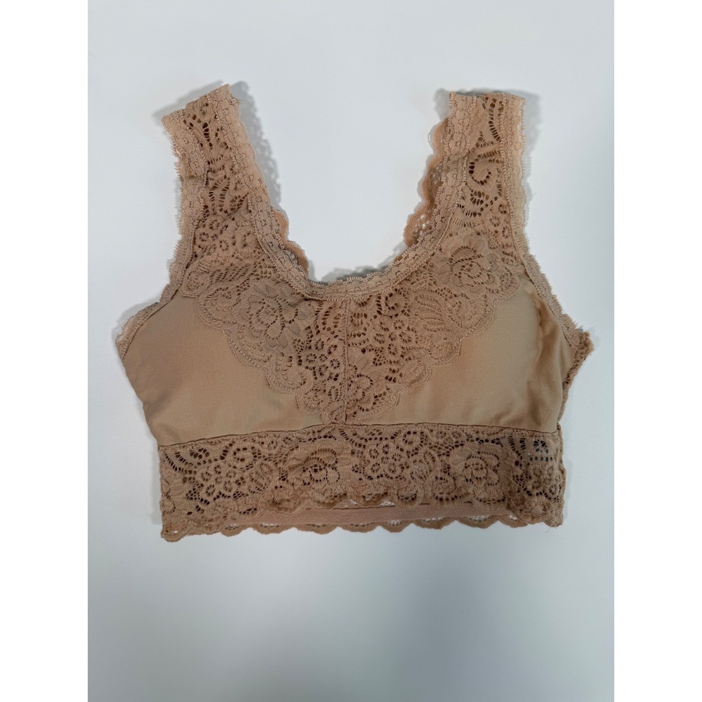 Altar'd State Tan Floral Lace Bralette V-Neck Boho Coquette Festival Nude S/M